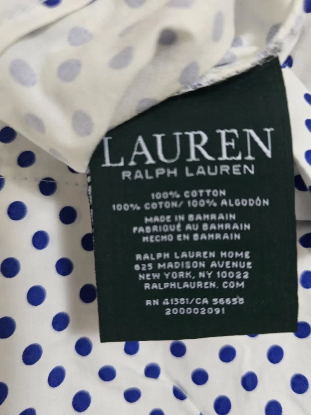 Set Of 2 Lauren Ralph Lauren White Royal Blue Polka Dots Standard Pillowcases.